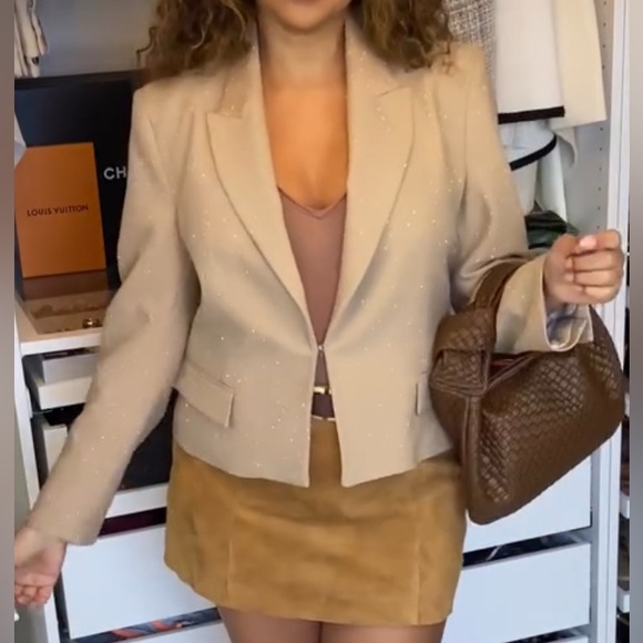 Zara BEIGE CROPPED BLAZER WITH RHINESTONES - Picture 10 of 14